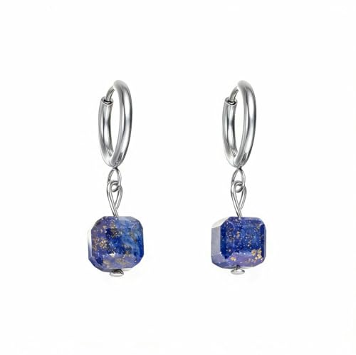 Lapis Lazuli Earrings for Women Natural Square Gemstone Dangle Drop Sliver Hypoallergenic Earring Pair Jewelry Gifts for Mom Daughter Aunt Teacher