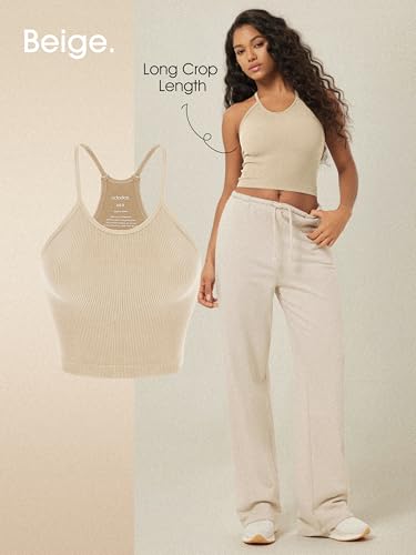 Image of ODODOS Women's Crop 3-Pack Seamless Rib-Knit Camisole Crop Tank Tops