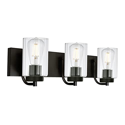 TULUCE 3 Light Bathroom Vanity Light Modern Bath Wall Sconce Light in Black Finish with Glass Lamp Shade Fixture Wall Lighting for Home Decor Bathroom Bedroom Hallway Cafe