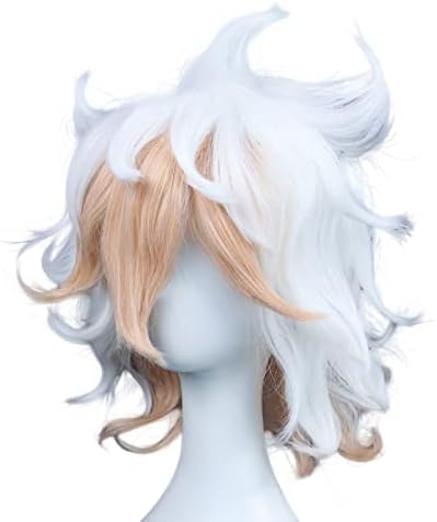 ANOGOL Wig Cap+ Multi-Color Wigs Short Curly Cosplay Wig White and Orange Synthetic Wigs for Movie Costume Wig for Halloween Party