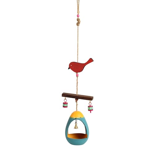 Image of AAKRITI ART CREATIONS Blue Hanging Bird Feeder | Hanging Outdoor Bird Feeder | Earthenware Bird Feeding