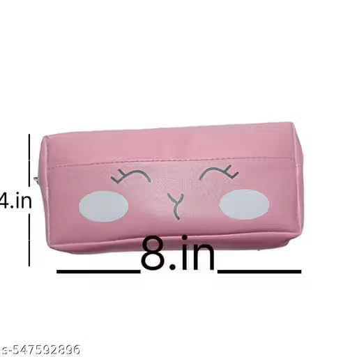 Image of Kawaii Blushing Face Pencil Pouch | Cute Blue Zipper Case for Girls & Kids (Pink)
