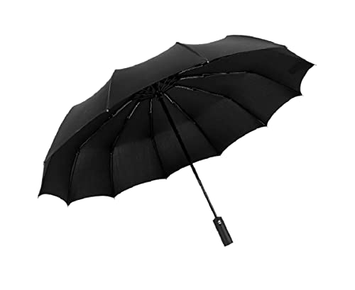Tigrun Parapluie Homme Parapluies Parapluie De Pluie Pliant Coupe-Vent pour Hommes Femmes, Parapluie De Voyage Compact À 12 Côtes avec Protection Contre Les Rayons UV du Soleil (Color : Black) Cover