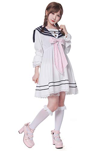 LTAKK Kawaii Sailor Dress Anime School Girls Sailor Uniform Long Sleeve Pink Sailor Dress, Pink-XXL