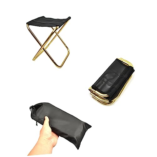 HOLIDYOYO Lightweight Portable Collapsible Folding Stool for Camping Fishing and Outdoor Activities Durable Iron Easy to Carry for Adults Black Golden