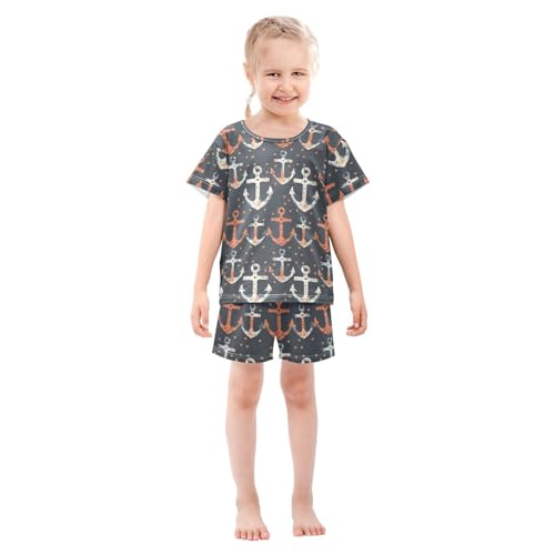 ALAZA Nautical Anchor Dots Pajama Set Short Sleeve Sleepwear Soft Lounge Nightwear3