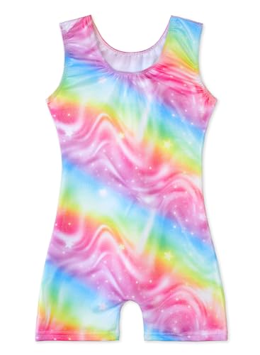 Image of EQSJIU Gymnastics Leotards for Girls Kids Rainbow Mosaic Mermaid Butterfly Stars Leopard Galaxy Tie Dye Cosmos Leopard