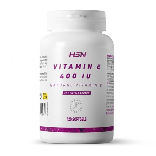 HSN Vitamina E 400 UI de HSN | 120 Perlas | D-Alfa-Tocoferol - ALTA Biodisponibilidad - 100% Natural con Aceite para aumentar la Absorción | No-GMO, Sin Gluten ni Lactosa