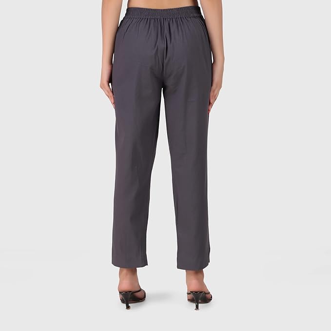 Image of Aarav Fabric Women's 100% Cotton Casual Pant | Ankle Length Regular fit Cotton Trouser | Straight Fit Formal Pants for Kurti, Office, Casual and Daily Outdoor Lifestyle