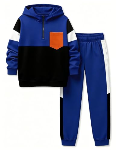 Image of Boys Clothes Long Sleeve Color-blocked Hoodie Top and Pants 2PCS Winter Sweatsuits Fall Boys Outfits 2-8 Years
