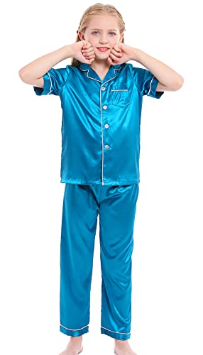 Image of Kids Satin Short-Top and Long-Pants 2-Pieces Pajamas Sleepwears Set