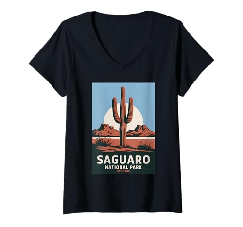 Femme Saguaro National Park Vintage Camping Randonnée Hommes Femmes Enfants T-Shirt avec Col en V