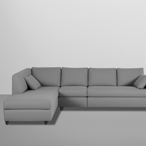 Image of Florian LHS 6 Seater L Shape Sofa Set for Living Room (Dark Grey Fabric) Premium Fabric Sofa