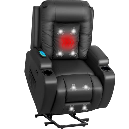 Jummico Power Lift Recliner Chair With Heat And Massage For Elderly Pu Leather Modern Reclining Sofa Chair With Cup Holders, Remote Control, Usb Port For Living Room (Dark Black) #TOP7