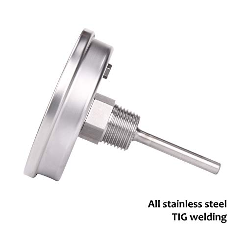 Measureman Fully Stainless Steel Bimetal Dial Thermometer, 3" Dial, 2-1/2" Stem, 50-500 deg F/10-260 deg C, -1% Accuracy, Adjustable, 1/2" NPT Back Mount