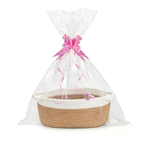 Cesta de presente vazia, cesta de apresentação vazia com sacos de presente e fitas, cestas de presente vazias, cesta trançada para presentes, cesta de presente, para festivais, aniversários, festas