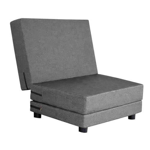 Image of Leg Sofa Cum Bed Single Seater | Foldable Floor Sofa Bed with Jute Fabric | Space Saving Convertible with Sturdy Legs for Living Room & Guest Room, Office - Grey Color