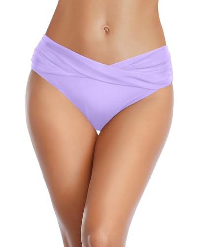 Image of Tempt Me Women Twist Bikini Bottom Moderate High Cut Bathing Suit Bottoms Ruched Swimsuit Bottom