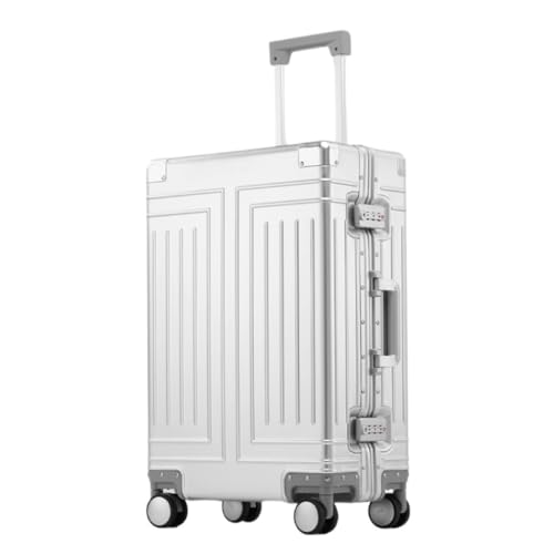 Suitcase All-aluminum Magnesium Alloy Suitcase Trolley Case Men's Universal Wheel Suitcase Bag Password Boarding Case Suitcase Tags(Silver,20in)