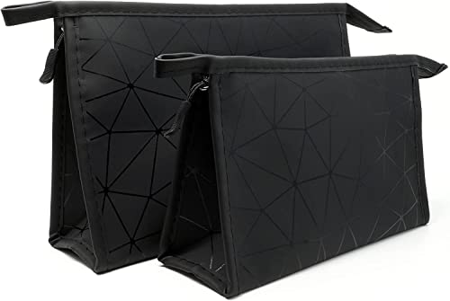 Norhogo Estuche de aseo ligero de 2 piezas, bolsa de organizador, neceser de maquillaje de viaje de piel sintética, impermeable, bolsa de cosméticos plegable para mujer y hombre(Negro), Negro