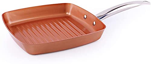 DEPILA Sartén de cobre for freír, sartén cuadrada antiadherente, sartén con mango de acero...