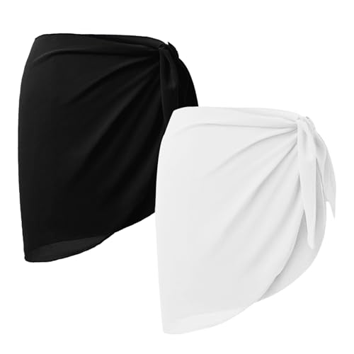 BSITSSS 2 Pezzi Pareo Donna Mare, Pareo MareDonna Nero e Bianco, Elegante Gonna Mare, Gonna Mare Beachwear, Bikini Coprire Multiuso Beach Wrap per Ragazze PoolMare Vacanza Estate