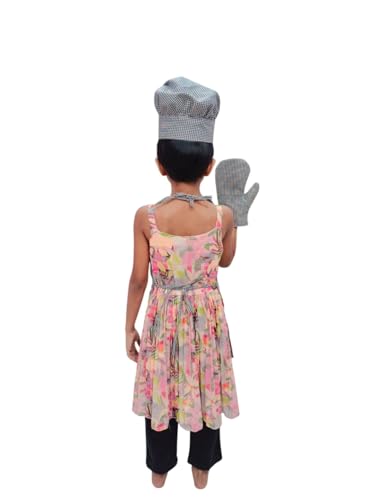 BookMyCostume Chef Dress for Baby Boy Girl Apron Set with Chef Cap & Mitten Grey Check | Cooking Apron for Kids | Unisex Apron Costumes for Kitchen, Baking, Housework & Role Play Costume | Adults