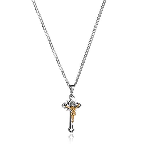 HZMAN Religion Stainless Steel Saint St St. Benedict Crucifix Cross Pendants Necklace INRI4