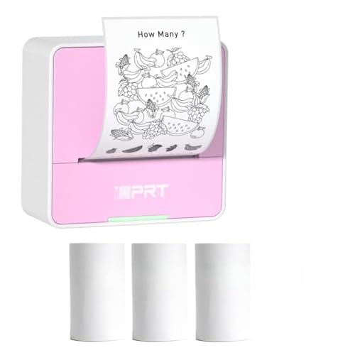 iDPRT S2 Mini Printer with 3 Rolls Thermal Sticker Paper Bundle, Pink