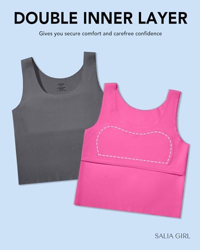 SALIA GIRL Training Bras for Girls 6-11 Seamless Starter Bras Tank Sports Bra 8-10 No Pads, Double Layer on Chest4