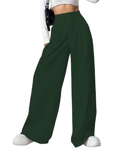 Image of Shasmi Women's Loose Mid Rise Solid, Pleated Trousers, Wide Leg Pocket Casual Long Korean Trousers Pant (146)