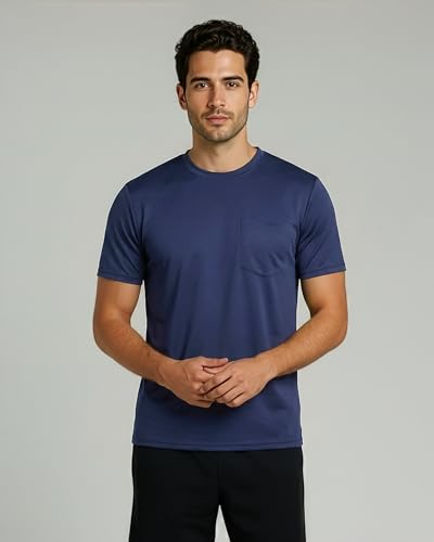 Image of Real Essentials 4 Pack: Men's Dry-Fit Short Sleeve Pocket Crew Performance Athletic T-Shirt (Available in Big & Tall)