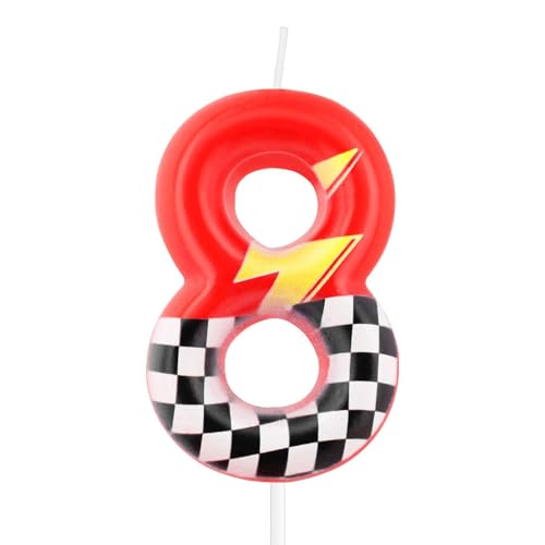 iNINGER Red Racing 8 Birthday Candles,8th Birthday Decorations for Boy Girl,Red Number 8 Candle for Cake,Hot Cartoon Anime Cars Cake Toppers for Racing Cars Themed Party Decorations Supplies