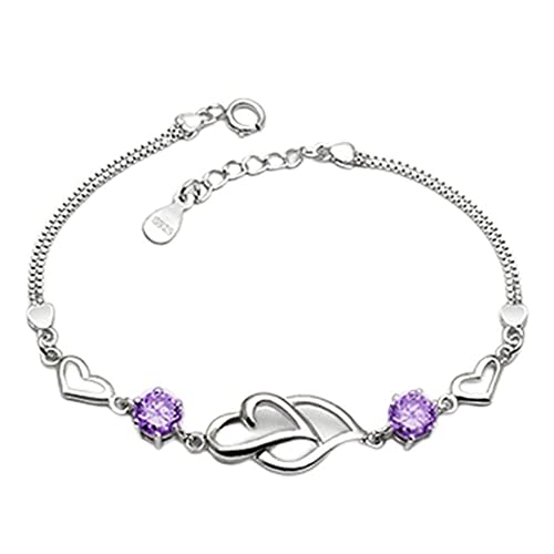 Bracelet coeur argent 925 avec cristal violet idéal pour accessoiriser une tenue sauvage