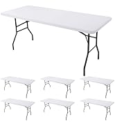 Enjoyidea Fitted Tablecloth for 6 Foot Rectangle Tables-6 Pack White Elastic Outdoor Picnic Table...