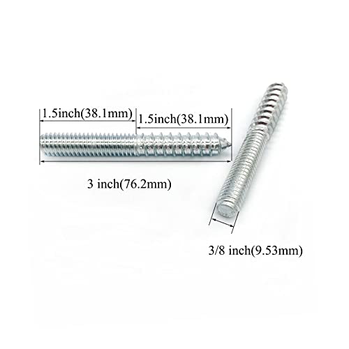 Image of 12 Pack 3 /8-16 x 3 Inch Silver Hanger Bolts - Double Headed Bolts for Furniture Screws - 75mm Length