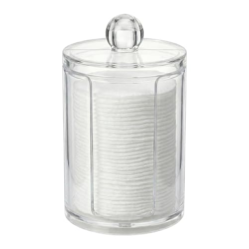 AkoSlale 10oz Cotton Round Holder with Lid - Clear Plastic Cotton Pad Dispenser for Bathroom Vanity Shatterproof Countertop Organizer Apothecary Jar for Makeup Remover Pads & Skincare Routine