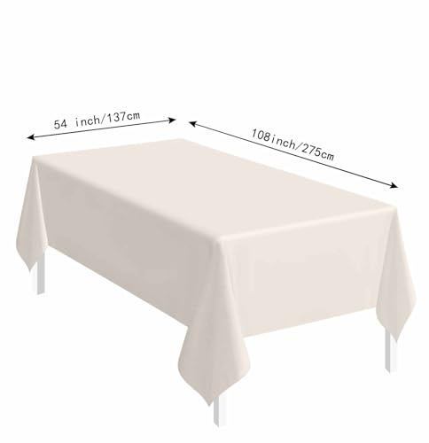 Image of SietDESEO 2 Pack Ivory Plastic Tablecloth Rectangle 54 x 108 Premium Disposable Table Cloth Plastic Ivory Table Cover for Wedding Baby Shower Party Decorations