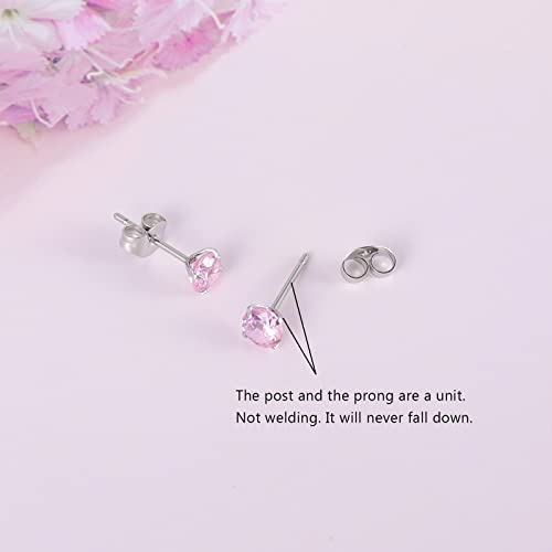 12 Pairs 18K Gold Plated Surgical Stainless Steel Stud Earrings, Star Heart Square Stud Earring for Women, Cubic Zirconia Birthstone Stud Earrings Set3