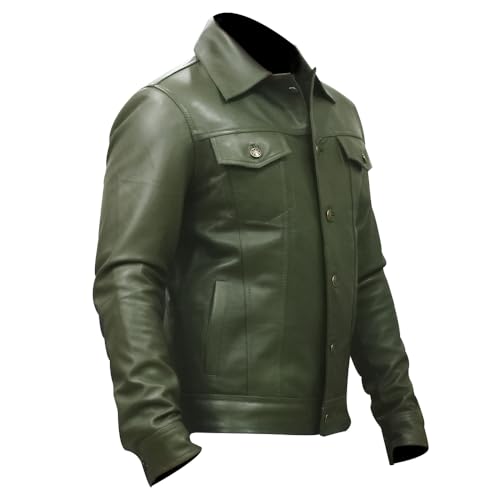 Image of Men's Genuine Leather Trucker Jacket Vintage Motorcycle Black Western Biker Slim Fit Trucker Jacket