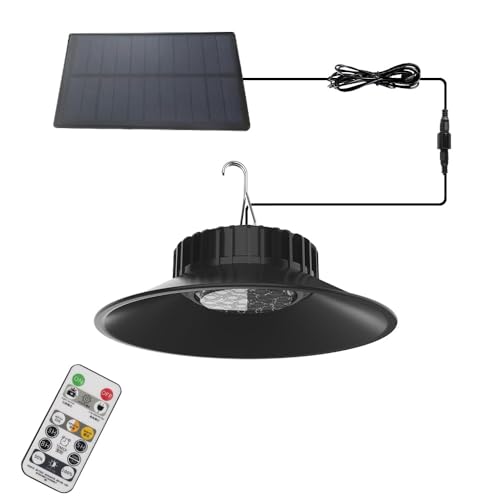 Gigawatts GW-712 Solar Pendant LED Light with 5.5V/2W Panel 3.7V/2000mAh Lithium Battery & Remote Control 3 Color Temperature IP44 Shed Lamp for Barn Gazebo Storage Room Balcony Umbrella (Pack of 1)
