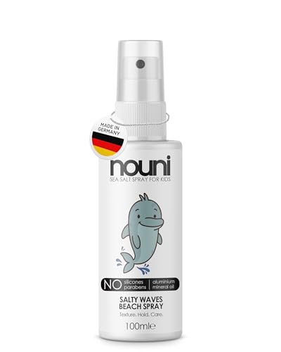 nouni Sea Salt Spray para niños – Spray de estilismo para ondas naturales de playa – con sal marina y glicerina – Sin perfume, vegano, sin siliconas, spray para cabello delicado de niños, 100 ml