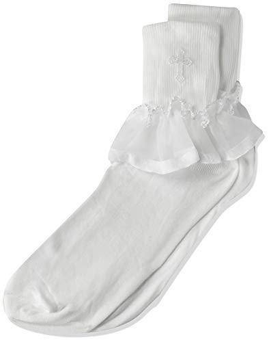 Girls' Cotton Ruffle Socks with Cross Embroidery