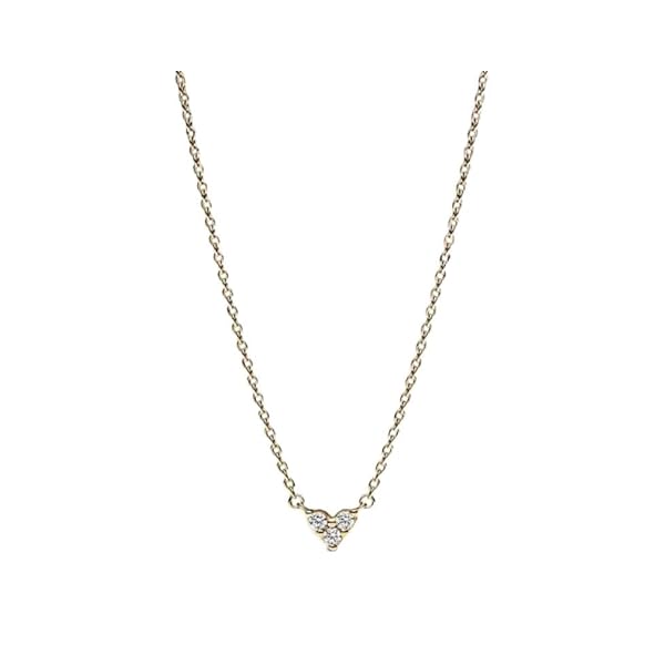 PANDORA Triple Stone Heart Collier Necklace - Gift for Her - 14k Gold Necklace with Clear Cubic Zirconia - Jewelry for Women - With Gift Box - 17.7"