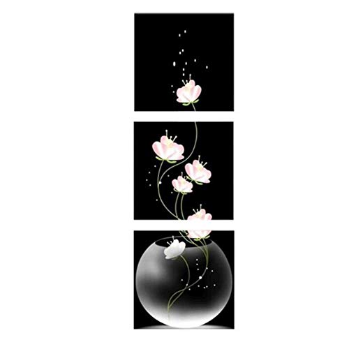 3 piezas Pintura mural modular Florero con flores Pintura sobre lienzo Porche Corredor Decoración para el hogar vertical 70x70cm Sin marco negro