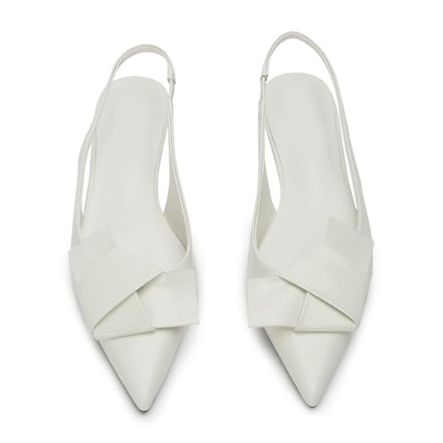 Women's Slingback Low Kitten Heel Pumps with Bow Pointed Toe Slip on Dress Party Shoes3