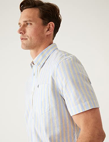 Image of Marks & Spencer Mens Striped Cotton Collared Neck Regular Fit Oxford Shirt