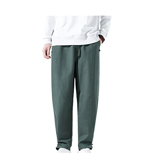 Disimlarl Men Winter Fleece Pants Chinese Style Warm Pants Thick Cotton Linen Oversized Trousers, Gn, 3X-Large
