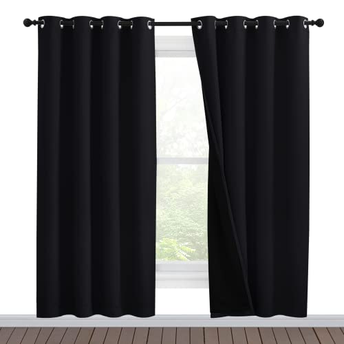 Image of NICETOWN 100% Blackout Window Curtain Panels, Full Light Blocking Drapes with Black Liner for Nursery, 78 inches Drop Thermal Bedroom Drapes and Curtains (Black, 2 Pieces, 55 inches Wide Per Panel)