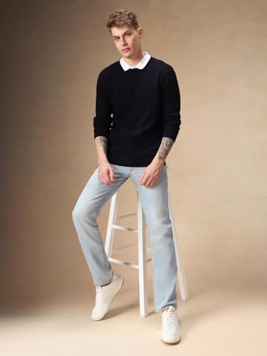 Image of Dennis Lingo Men Solid Acrylic Regular Fit Full Sleeves Pullover Sweater